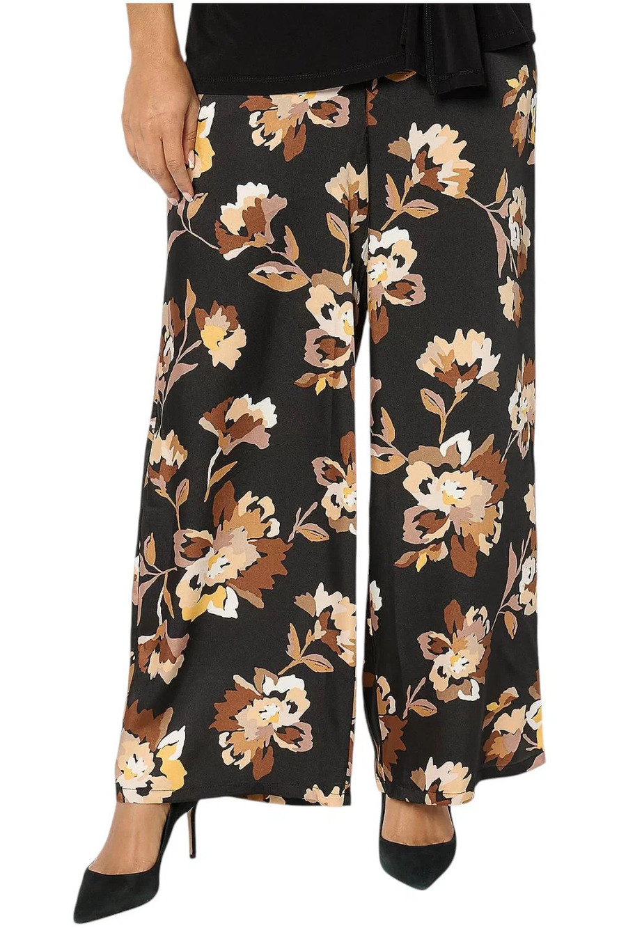 Susan Graver Women's Printed Satin Wide Leg Pants Blk/Neutral - Regular